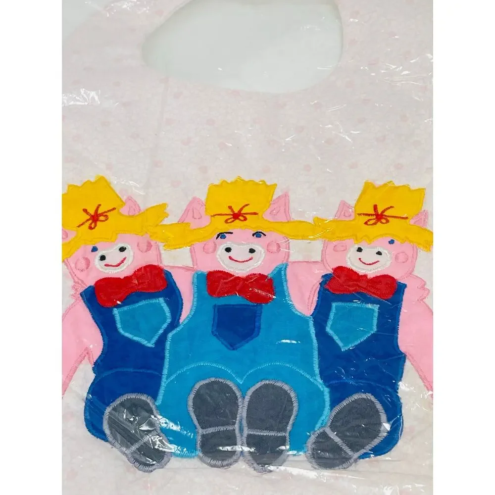 Kubla Craft Applique Bib Country Pigs in Overalls Vintage 1980's NEW Old Stock